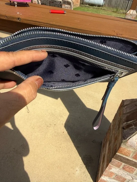 NWOT Kate Spade navy blue leather wristlet with cream trim Colorblock - Picture 10 of 10